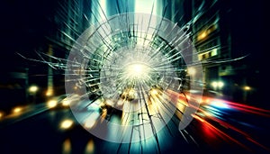 Bullet hole in broken glass