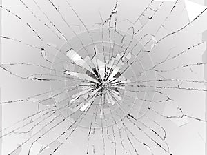 Bullet hole Cracked and Shattered glass on black