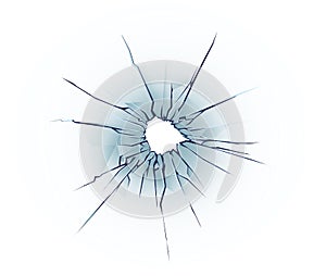 Bullet hole on the glass. Cracked window texture realistic destruction hole. vector illustration