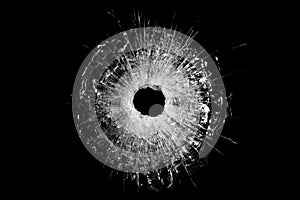 Bullet hole in glass isolated