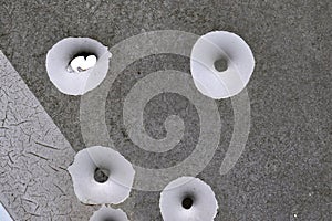 Bullet holes in a german traffic sign from a gun shooting exercise