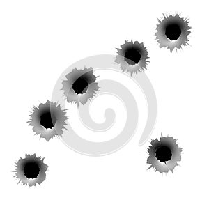 Bullet holes in metal shooting target vector set