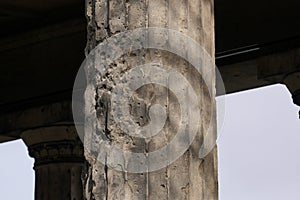 WW2 Bullet holes and shrapnel damage on a column in Berlin, Germany photo