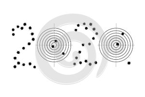 Bullet holes and targets in shape of 2020