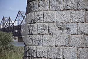 Bullet holes in Yalu River Bridge in Dandong