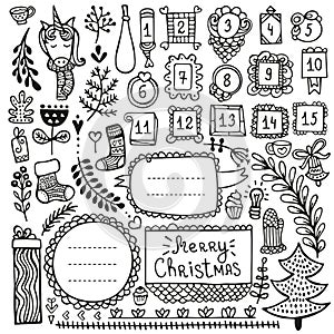 Bullet journal and Christmas doodle vector elements