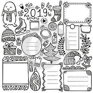 Bullet journal and Christmas doodle vector elements