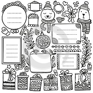 Bullet journal and Christmas doodle vector elements