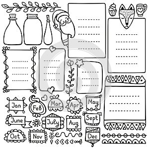 Bullet journal and Christmas doodle vector elements