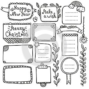 Bullet journal and Christmas hand drawn vector elements