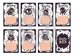 Bullet journal doodle monsters cards set