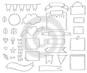 Bullet journal hand drawn elements for notebook.