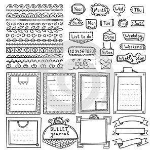 Bullet journal hand drawn vector elements