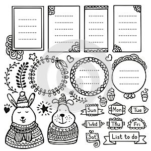 Bullet journal hand drawn vector elements