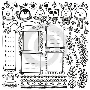 Bullet journal hand drawn vector elements