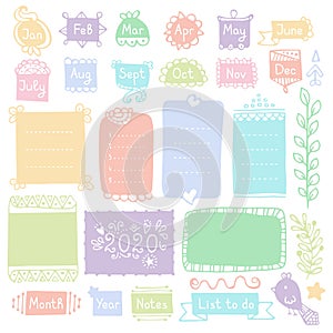 Bullet journal hand drawn vector elements