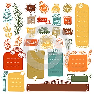 Bullet journal hand drawn vector elements