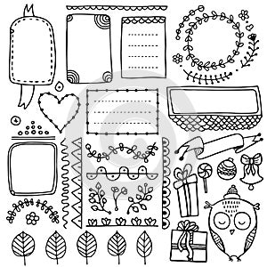 Bullet journal hand drawn vector elements for notebook, diary and planner.