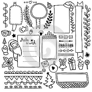 Bullet journal hand drawn vector elements for notebook, diary and planner.