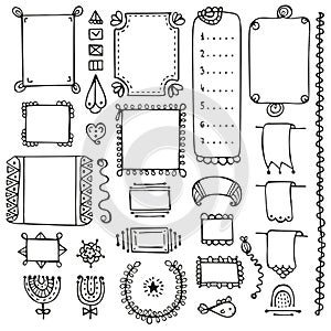 Bullet journal hand drawn vector elements for notebook, diary and planner.