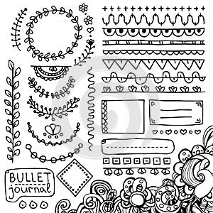 Set of cute hand drawn bullet journalÃ¢â¬â¢s elements isolated on white background.