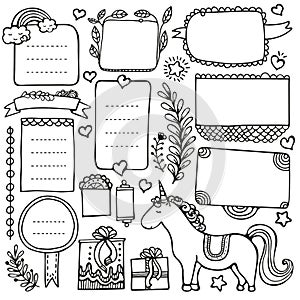 Bullet journal hand drawn vector elements