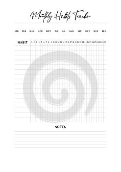 Bullet journal, Planner, Habits tracker printable Template