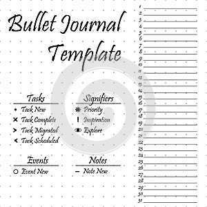 Bullet journal template. Simple papers task tracker