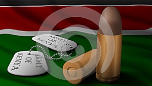 Bullet and military token in national flag of Kenya . 3D rendering