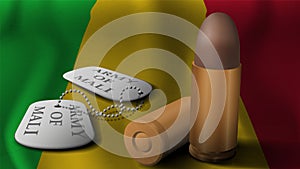 Bullet and military token in national flag of Mali . 3D rendering