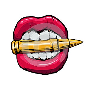 bullet in mouth.vector illustration. photo
