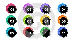 Bullet points data, info markers. icon arrow set. Number Flags 1 to 12 Flat design isolated vector. infographic