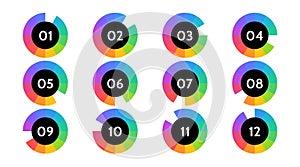 Bullet points data, info markers. icon arrow set. Number Flags 1 to 12 Flat design isolated vector. infographic