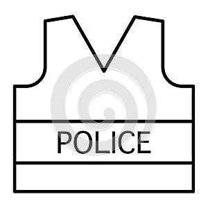 Bullet proof thin line icon. Flack jacket illustration isolated on white. Uniform outline style design, designed for web