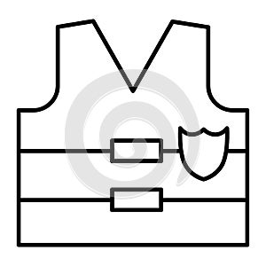 Bullet proof thin line icon. Police flak jacket illustration isolated on white. Protection outline style design
