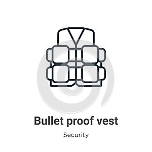 Bullet proof vest outline vector icon. Thin line black bullet proof vest icon, flat vector simple element illustration from