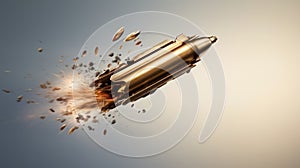 Bullet in slow motion, leaving a trail of fire, smoke and debris behind it. Exploding projectile. A rifle round in mid