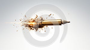 Bullet in slow motion, leaving a trail of fire, smoke and debris behind it. Exploding projectile. Rifle round in mid