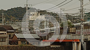 Bullet Train or 'Shinkansen' Leaving Kyoto Station.