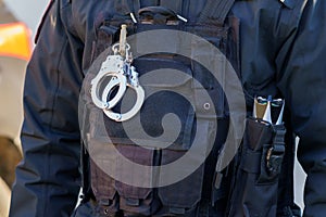 Bulletproof vest of the special police unit for the assault. Background for crime news with selective focus