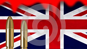 bullets on blur United Kingdom flag with blood concept showing humble for nation