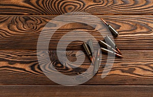 Bullets on a brown texture background