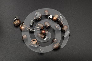 Bullets deformated after shot on black background