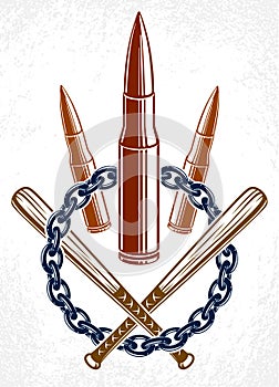 Bullets and guns vector emblem of Revolution and War, logo or tattoo, anarchy and chaos concept, criminal and gangster style,