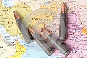 Bullets on the map of Afghanistan photo