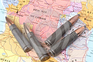 Bullets on the map of Democratic Republic of Congo photo