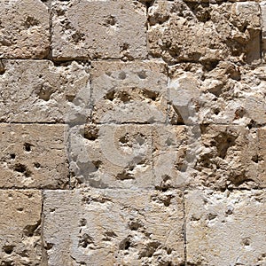 Bullets marks on the wall near the gates of Old City of Jerusalem, Israel.