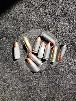 Bullets 9mm 40 caliber close up