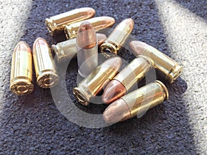 Bullets 9mm 40 caliber close up