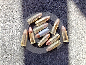 Bullets 9mm 40 caliber close up